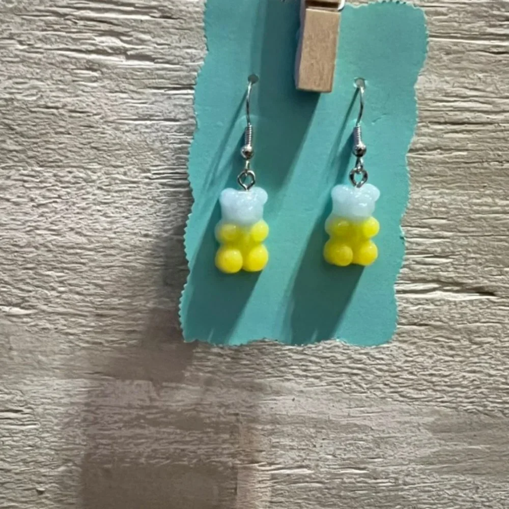 New Blue & Yellow Gummy Bear Hanging Earrings - Picture 2 of 5